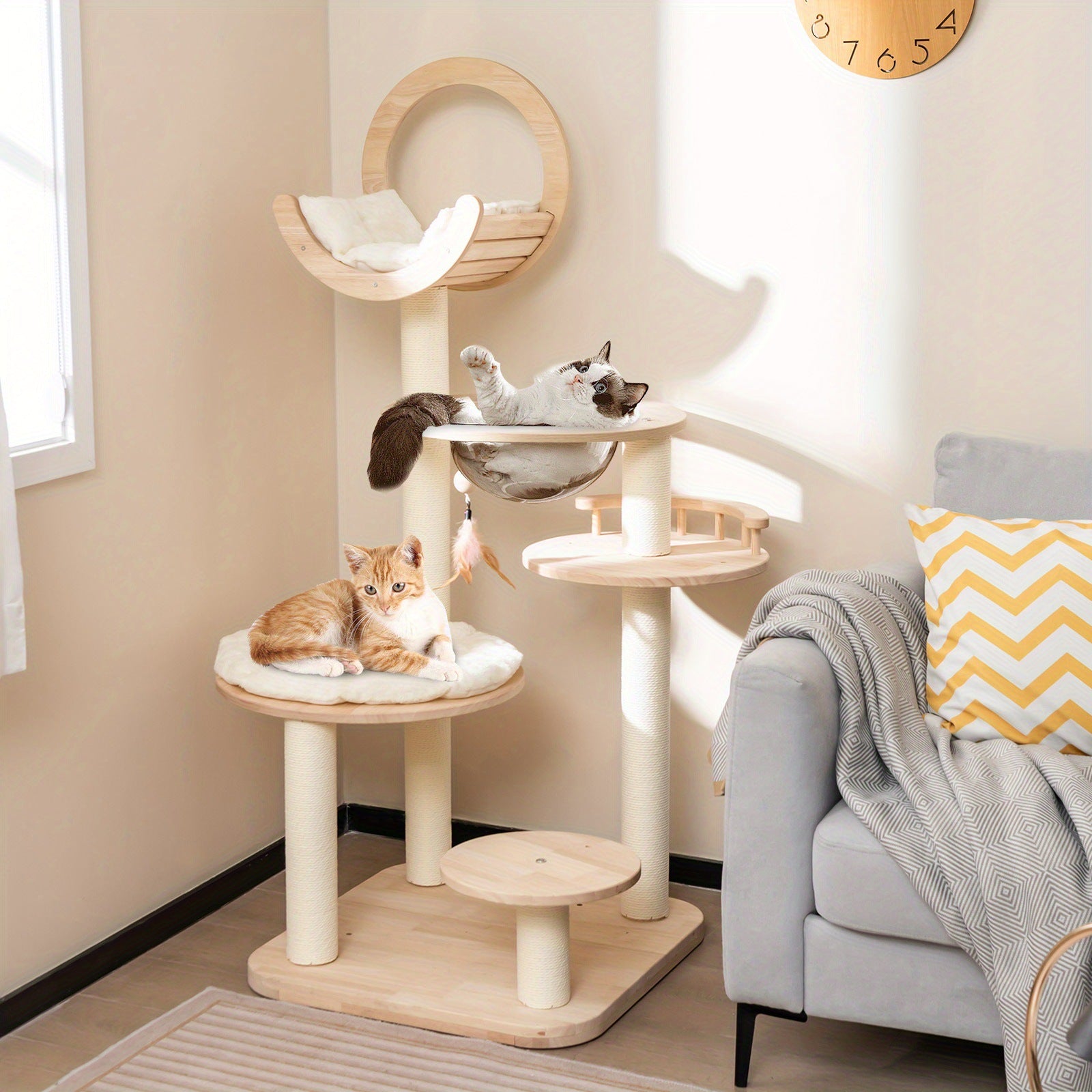 BABEECATS Luxury Oak All Solid Wood Blocks Cat Tree