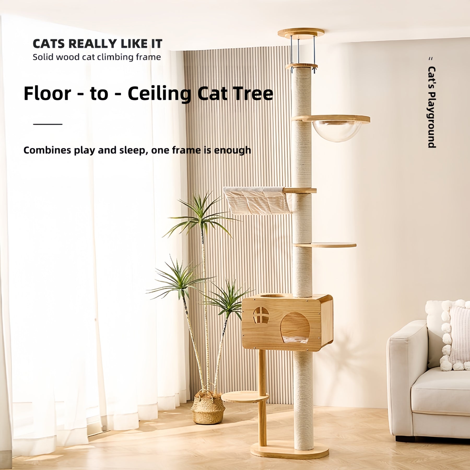 BABEECATS Luxury Solid Wood Floor -to-Ceiling Cat Tree