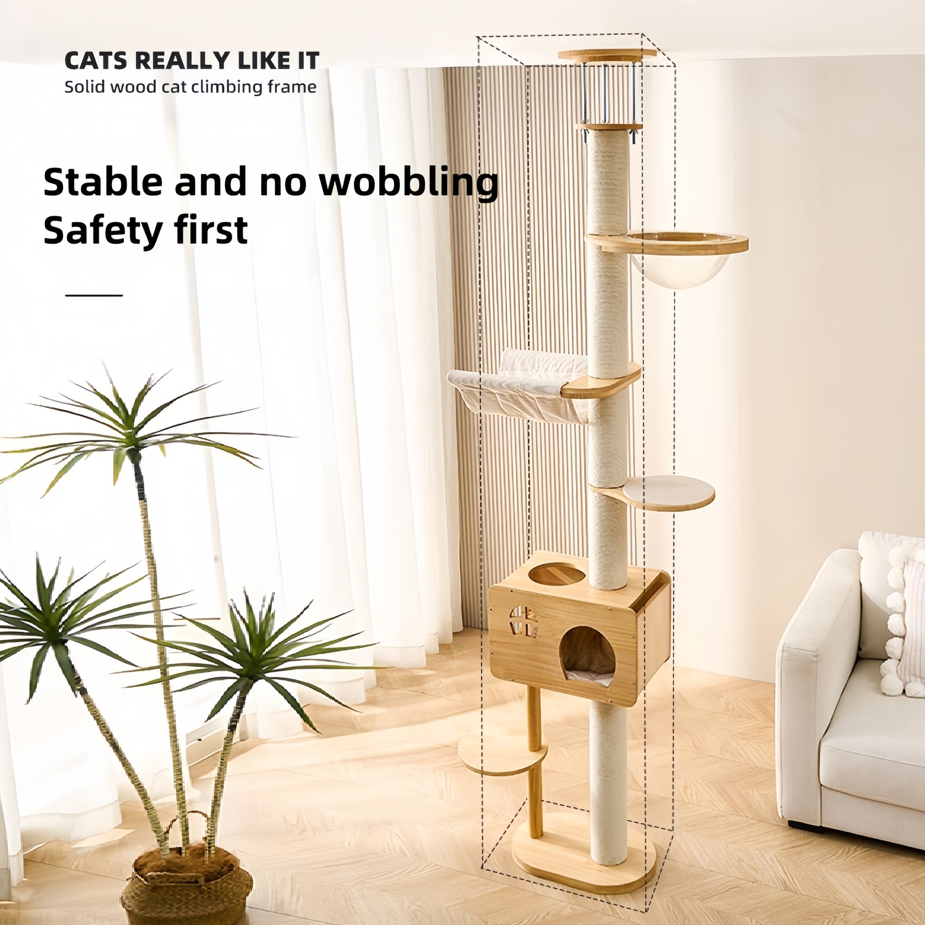 BABEECATS Luxury Solid Wood Floor -to-Ceiling Cat Tree