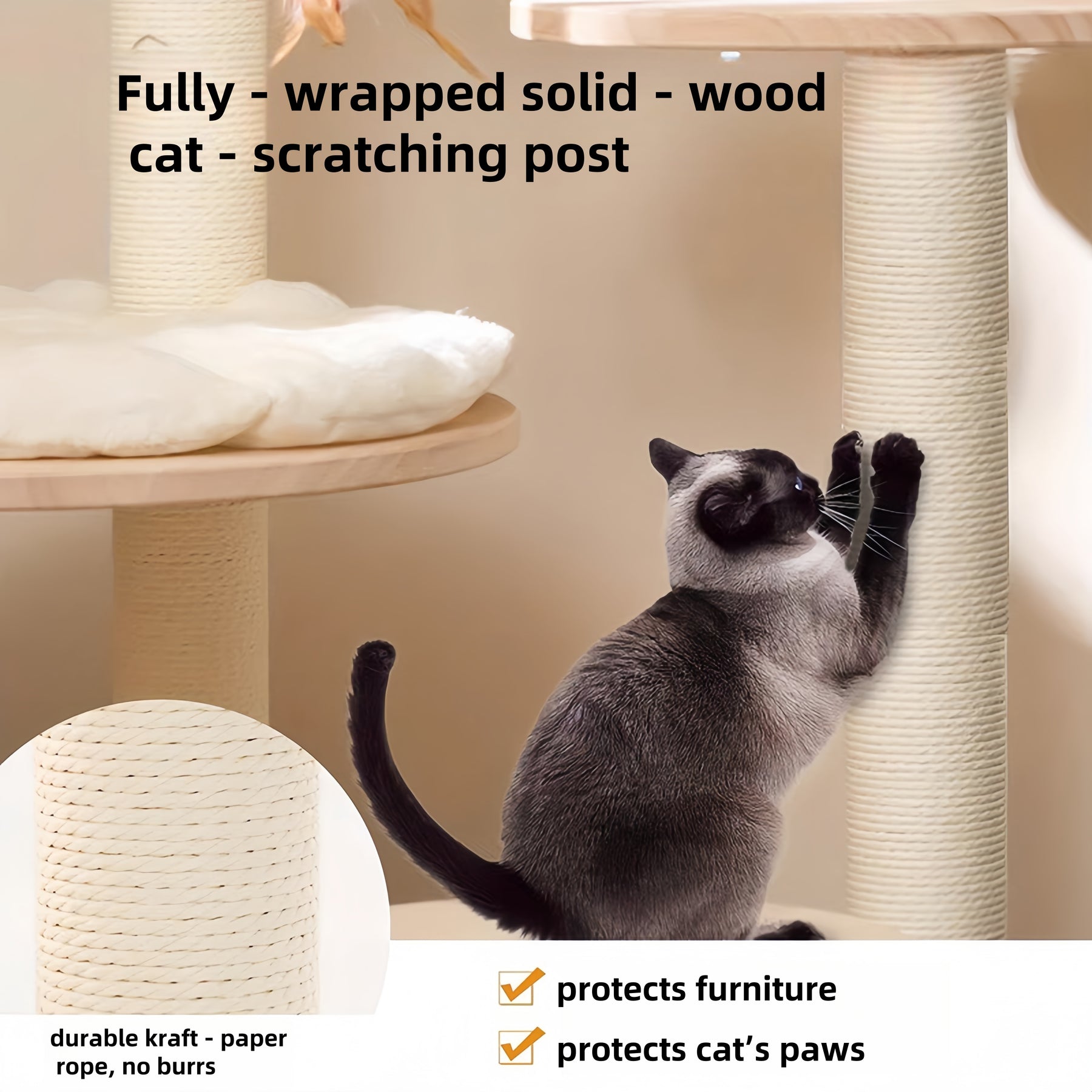 BABEECATS Luxury Oak All Solid Wood Blocks Cat Tree