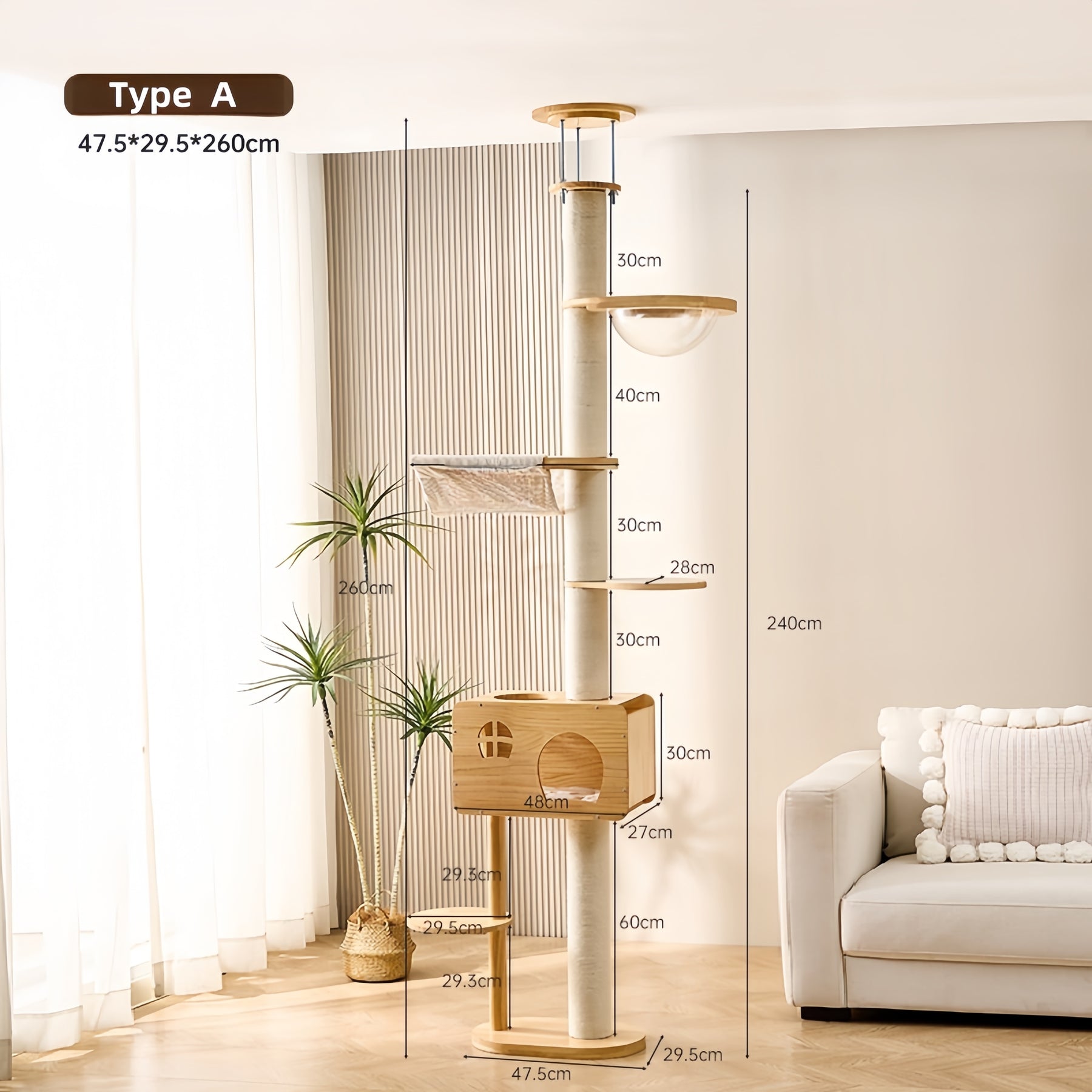 BABEECATS Luxury Solid Wood Floor -to-Ceiling Cat Tree