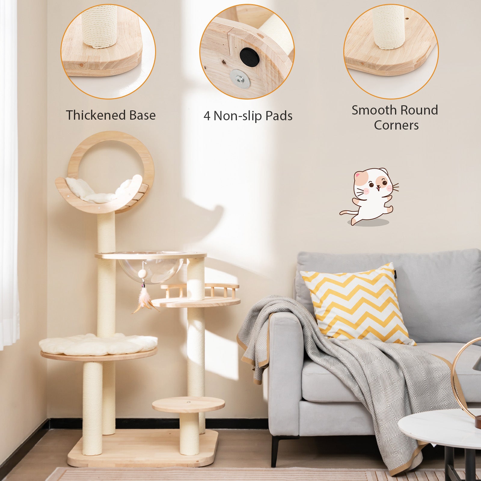 BABEECATS Luxury Oak All Solid Wood Blocks Cat Tree