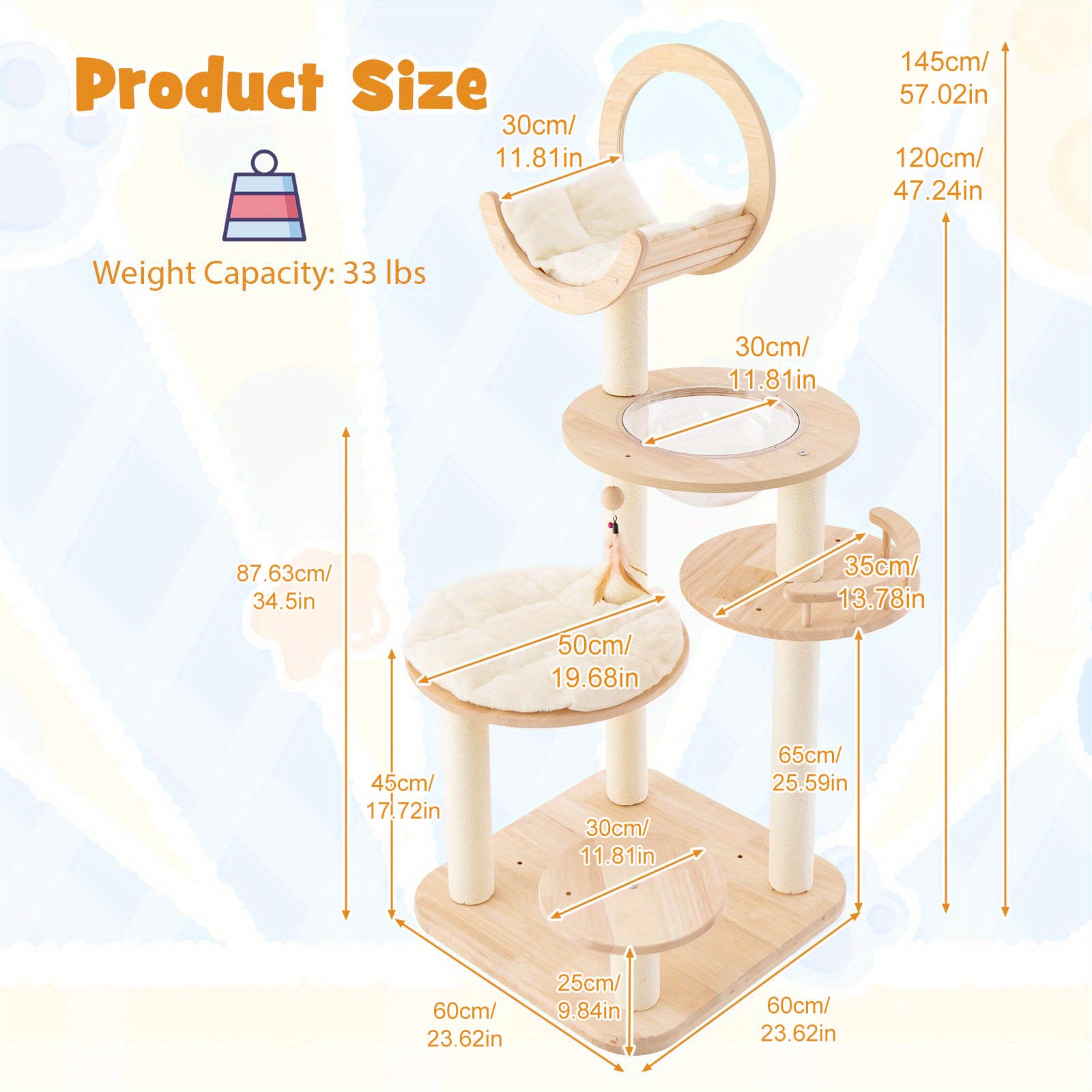 BABEECATS Luxury Oak All Solid Wood Blocks Cat Tree
