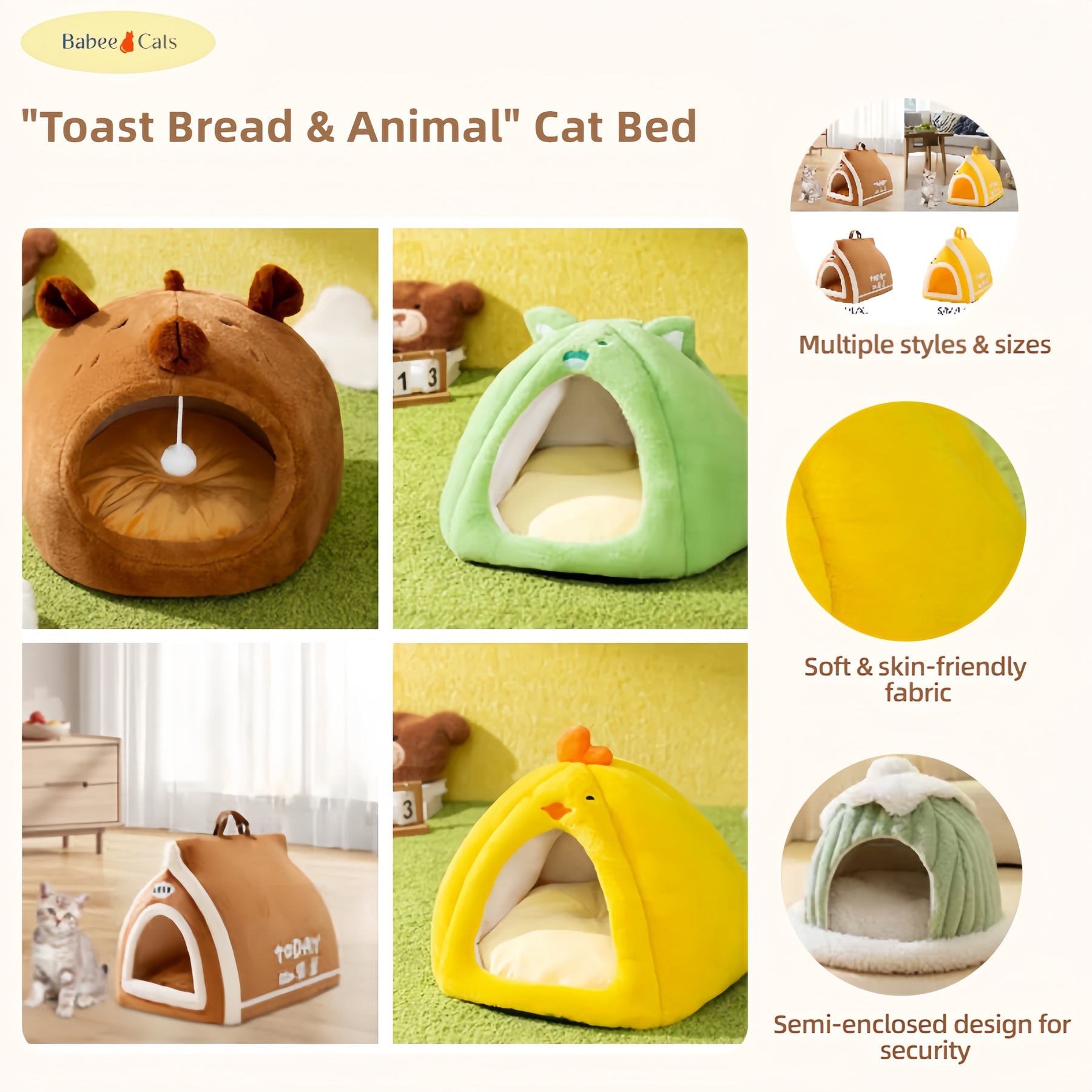 BABEECATS "Toast Bread & Animal" Cat Bed