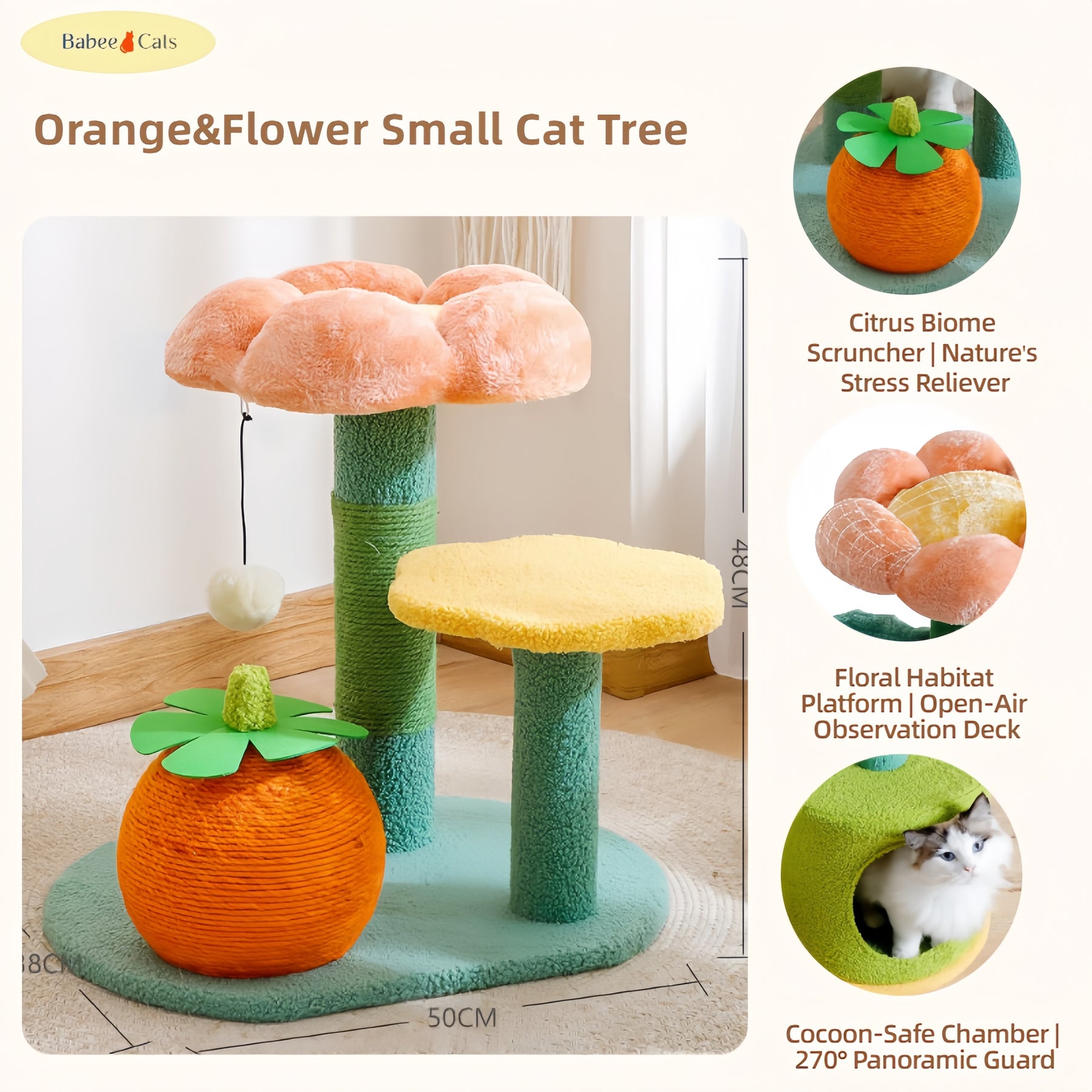 BABEECATS Orange&Flower Small Cat Tree