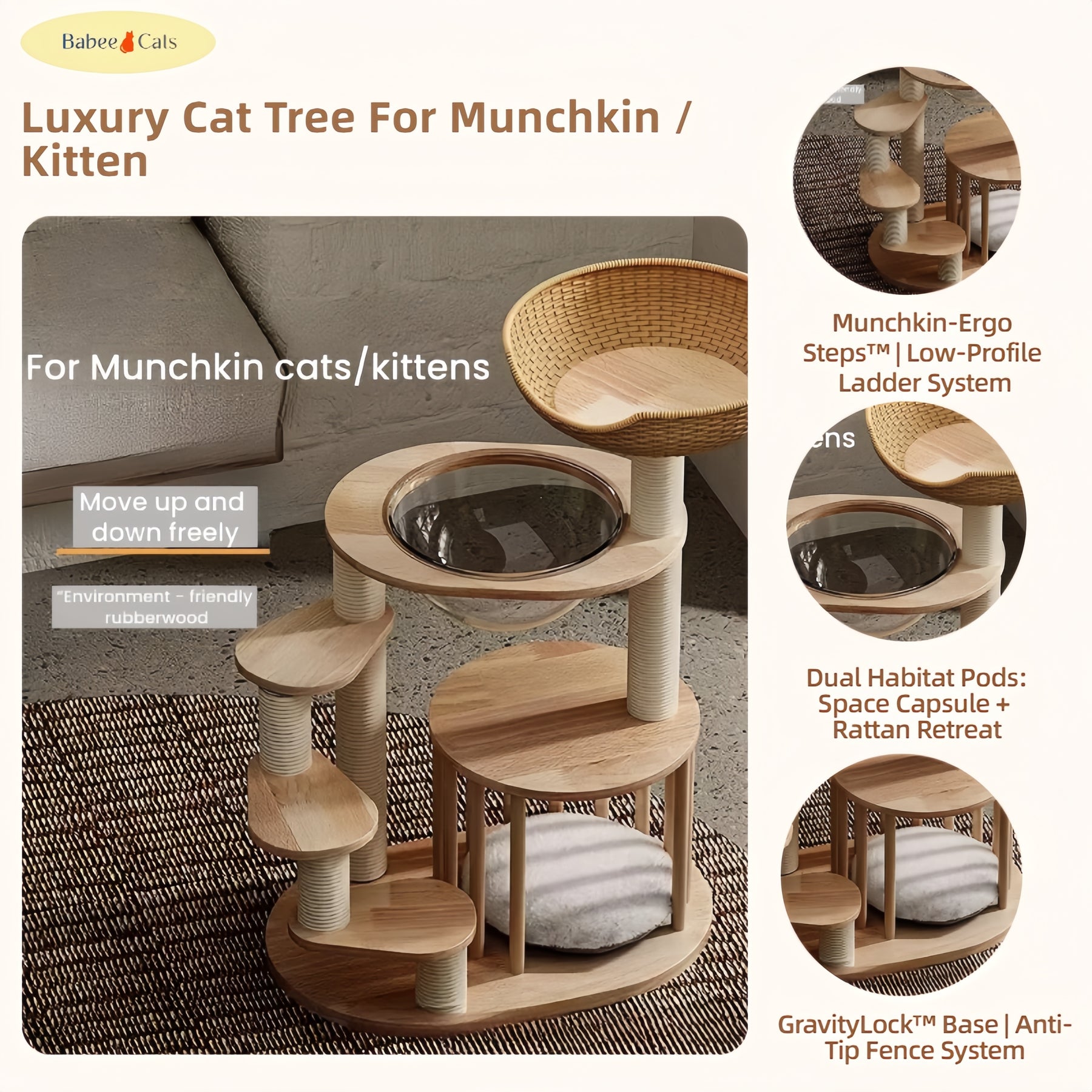 BABEECATS Luxury Cat Tree For Munchkin/Kitten