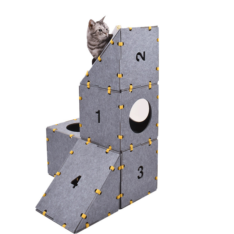 BABEECATS Stack & Play Modular Cat Adventure Cubes – Scratch-Resistant Felt Playhouse