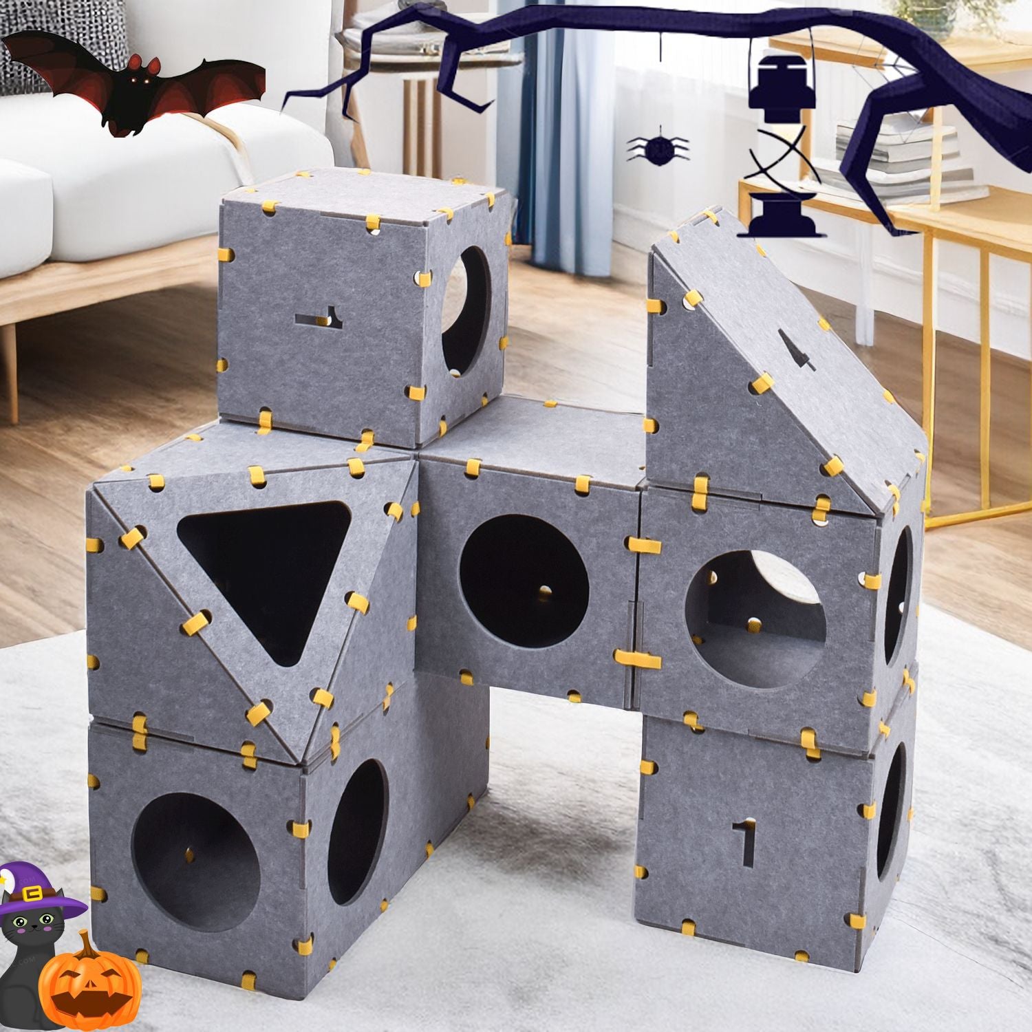 BABEECATS Stack & Play Modular Cat Adventure Cubes – Scratch-Resistant Felt Playhouse