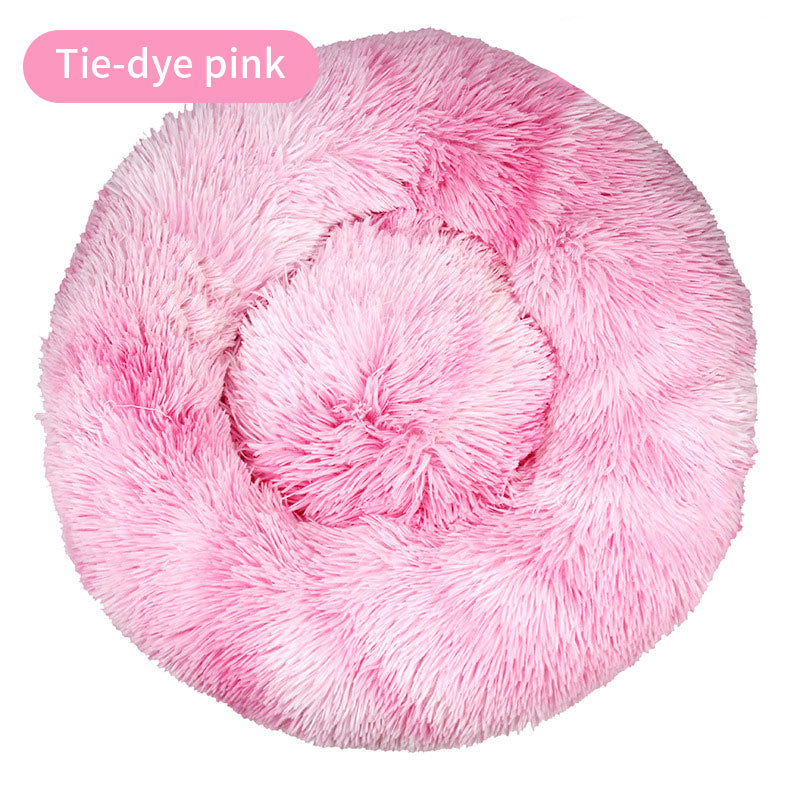 BABEECATS Long Tie-Dye Plush Round Pet Mat Cat Nest