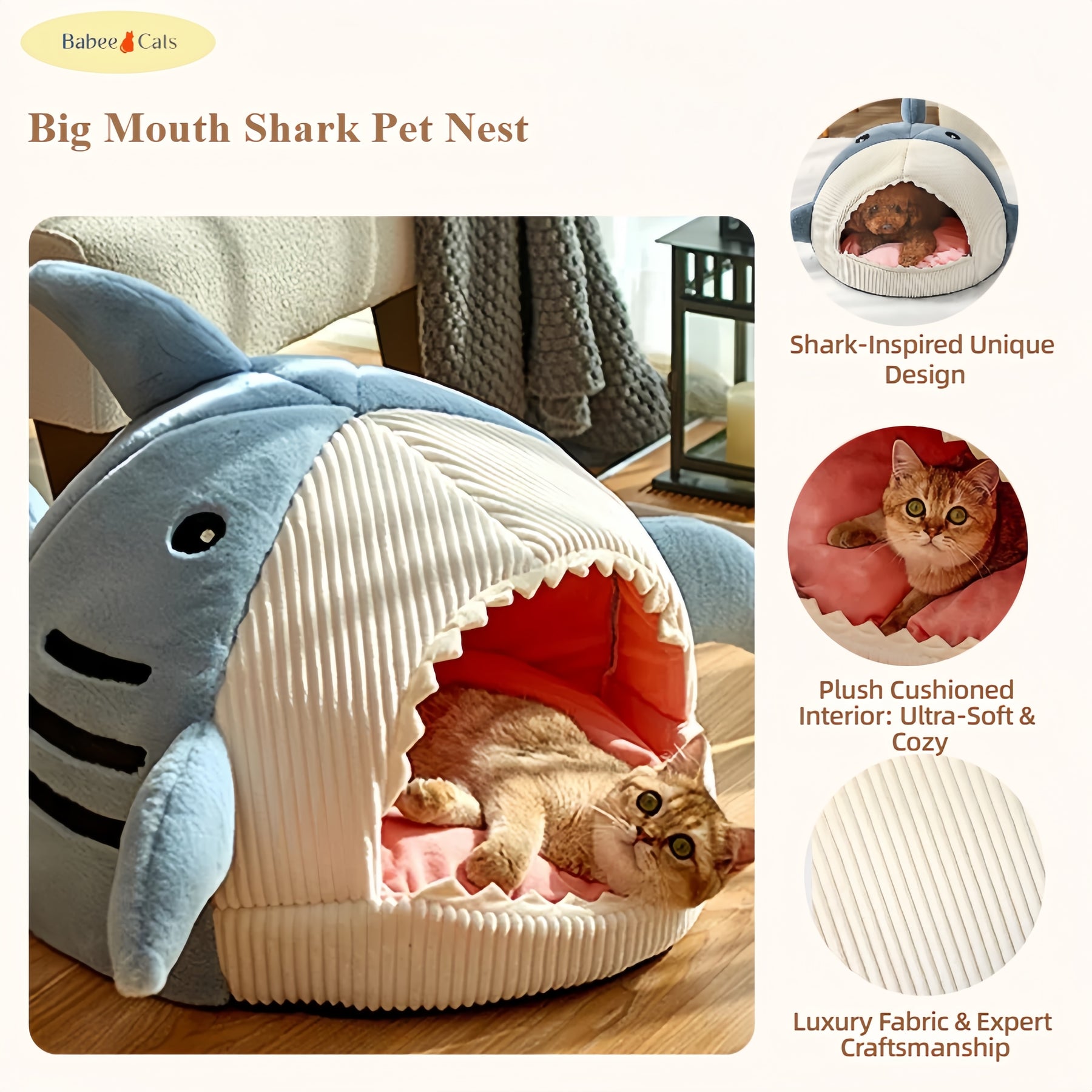 BABEECATS Big Mouth Shark Pet Nest