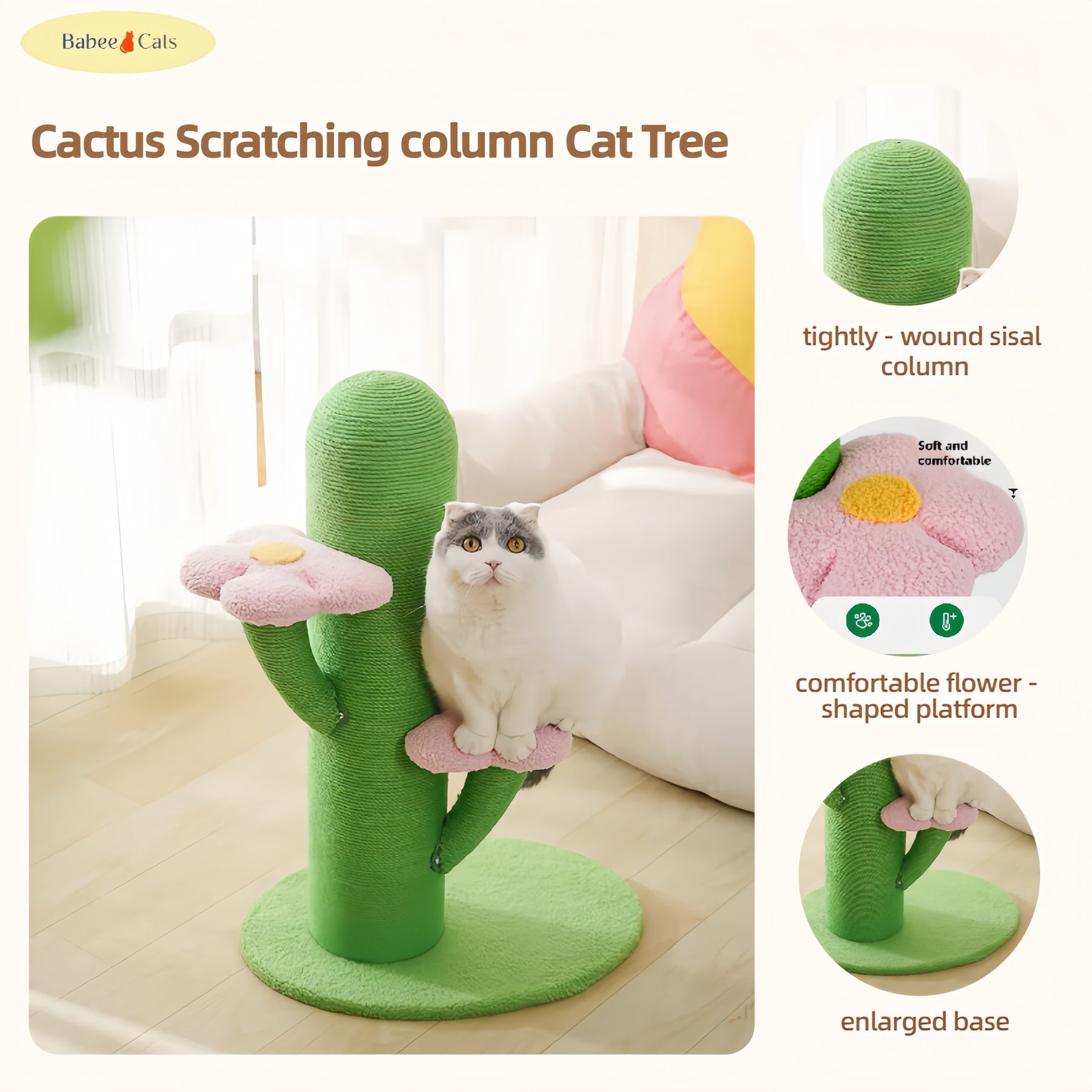 BABEECATS Cactus Scratching Column Cat Tree