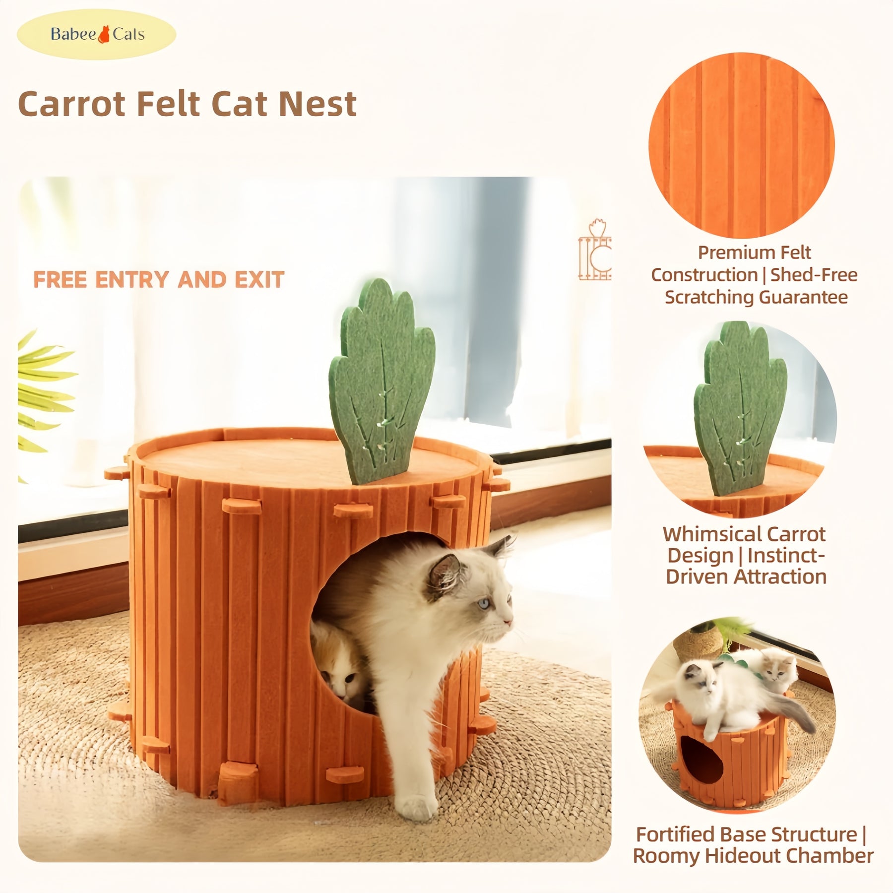 BABEECATS Carrot Felt Cat Nest