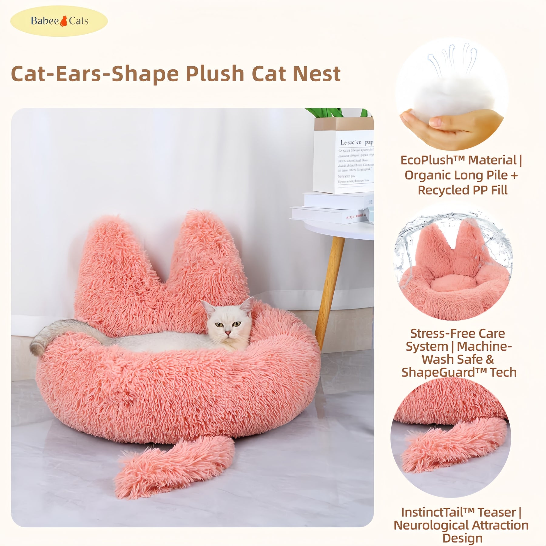 BABEECATS Cat-Ears-Shape Plush Cat Nest