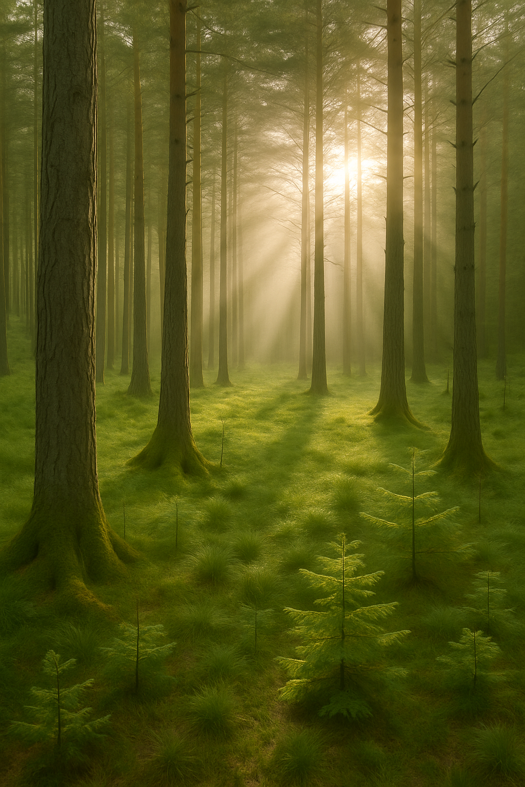 Sustainable forest with soft morning light representing responsible wood sourcing