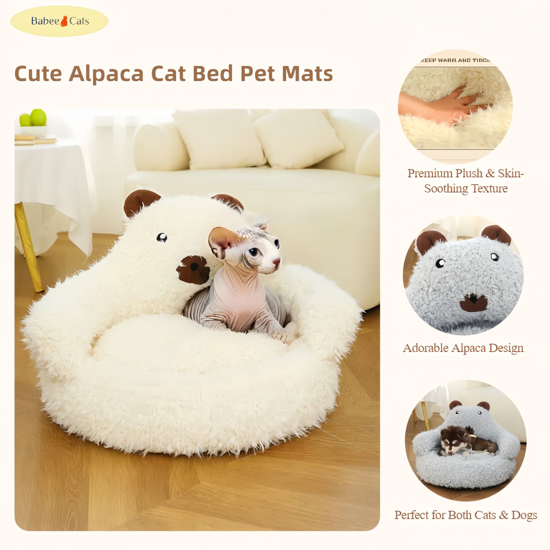 BABEECATS Cute Alpaca Cat Bed Pet Mats