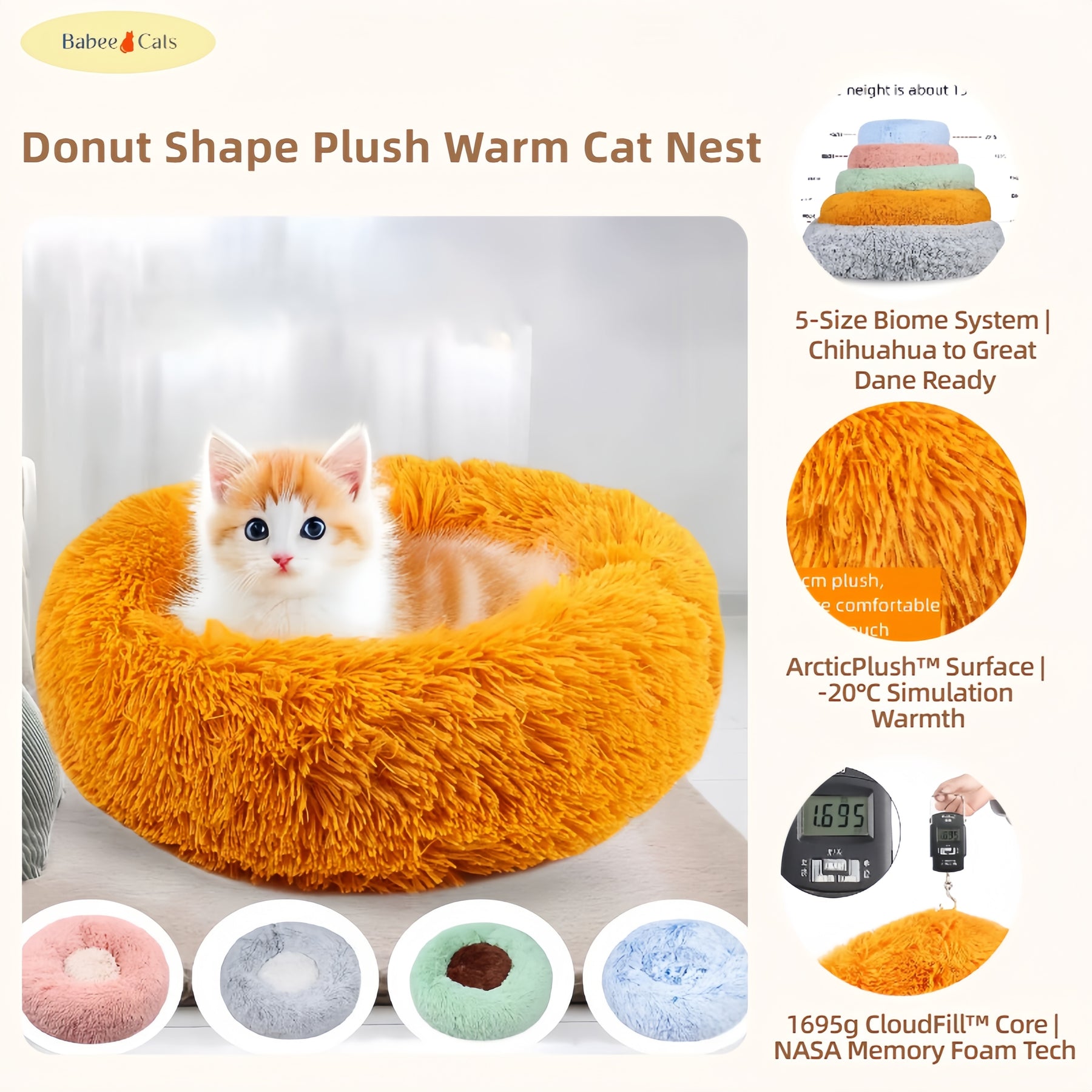 BABEECATS Donut Shape Plush Warm Cat Nest