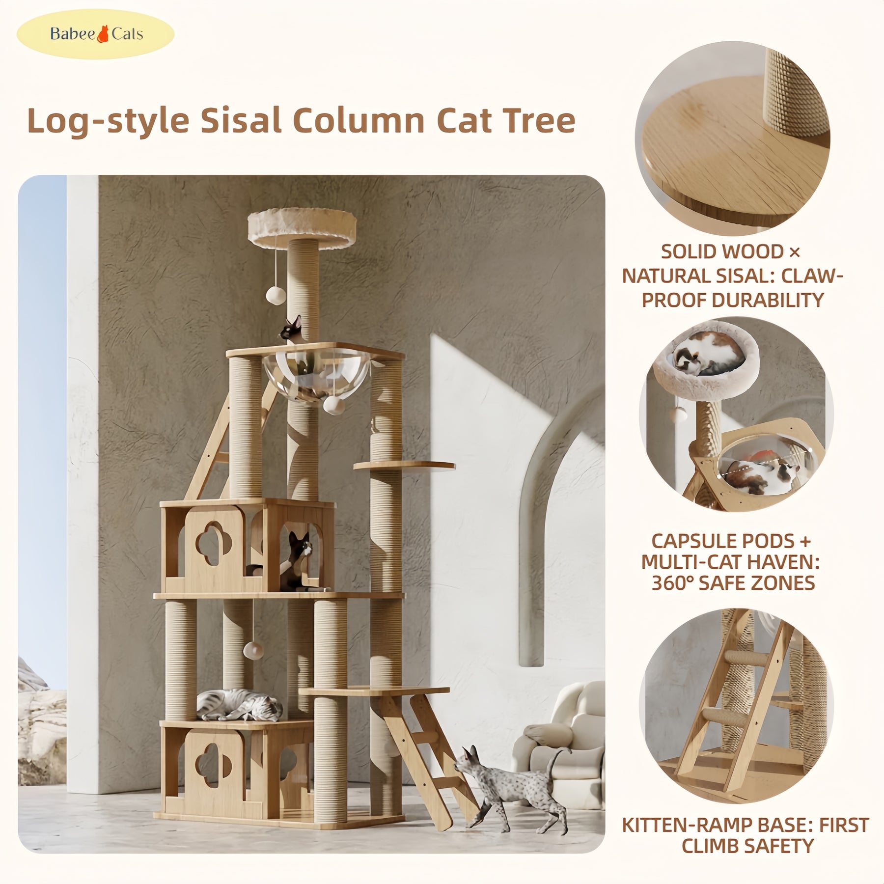 BABEECATS Log-style Sisal Column Cat Tree