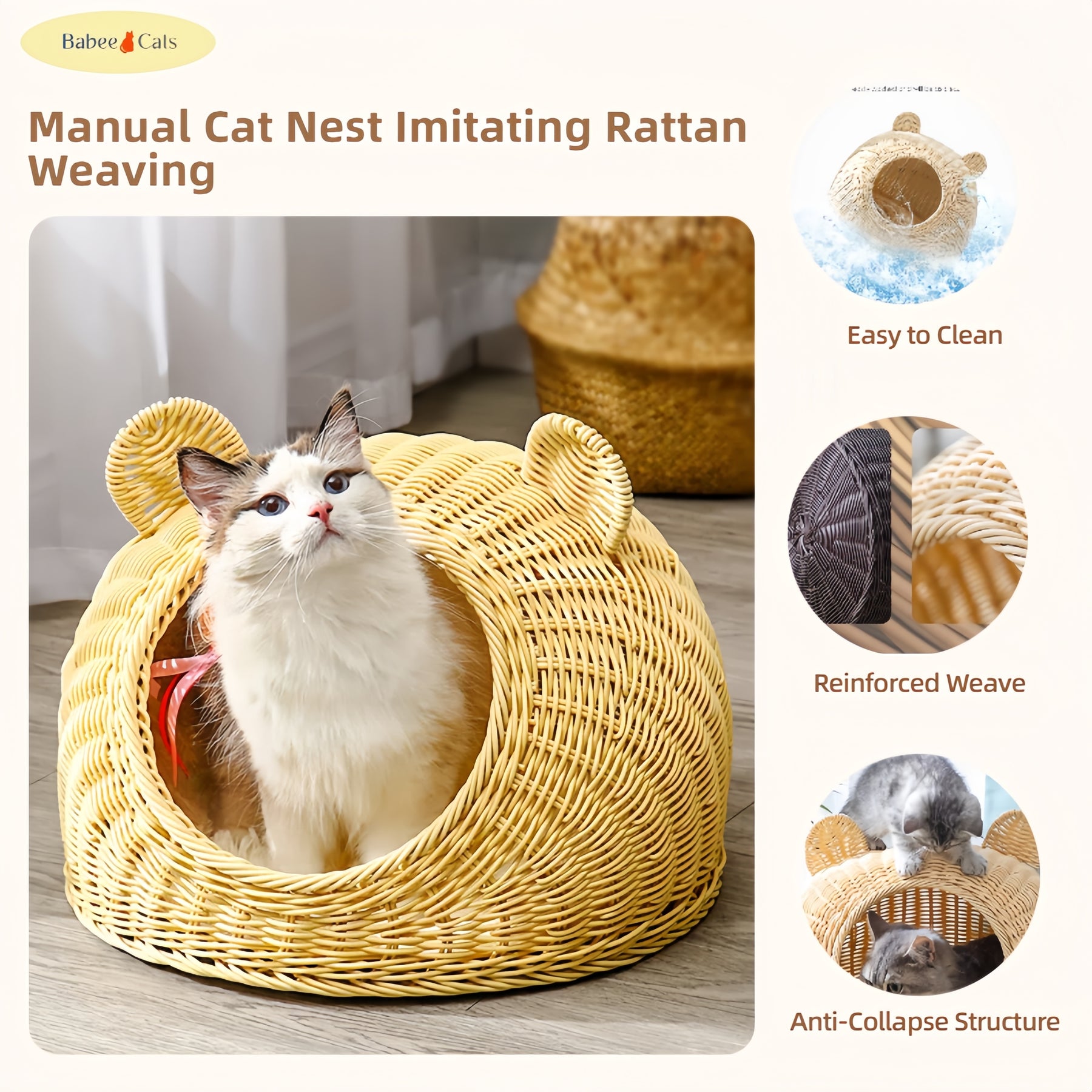 BABEECATS Manual Cat Nest Imitating Rattan Weaving