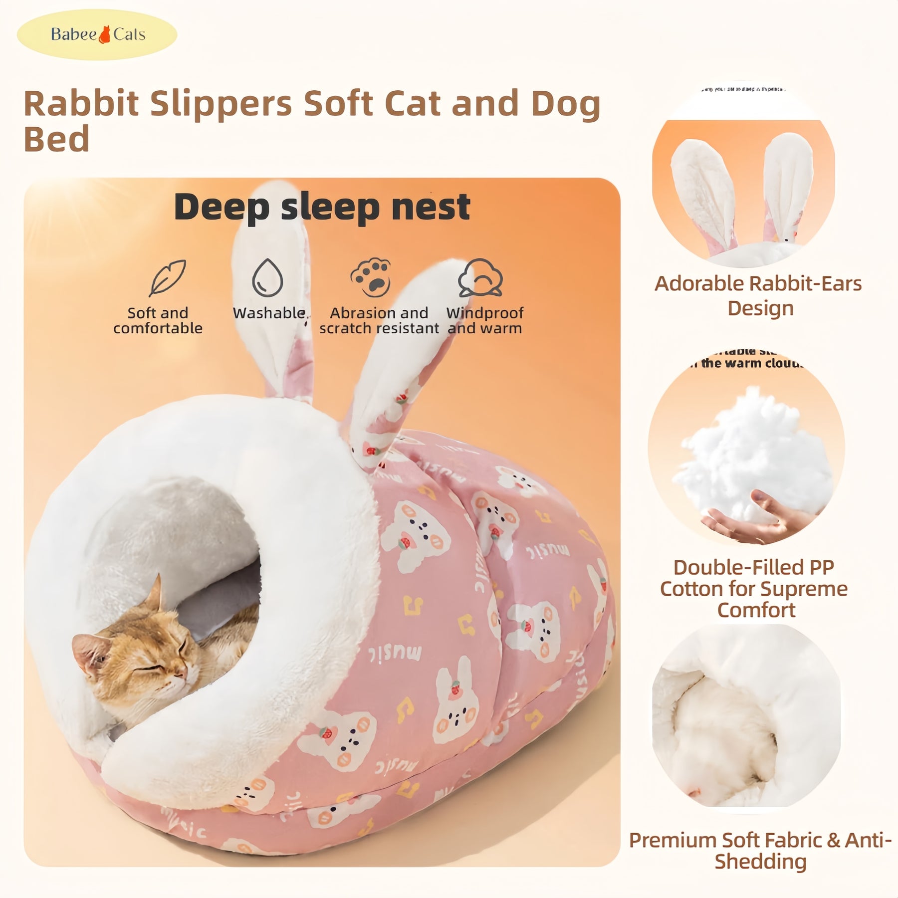 BABEECATS Rabbit Slippers Soft Cat and Dog Bed