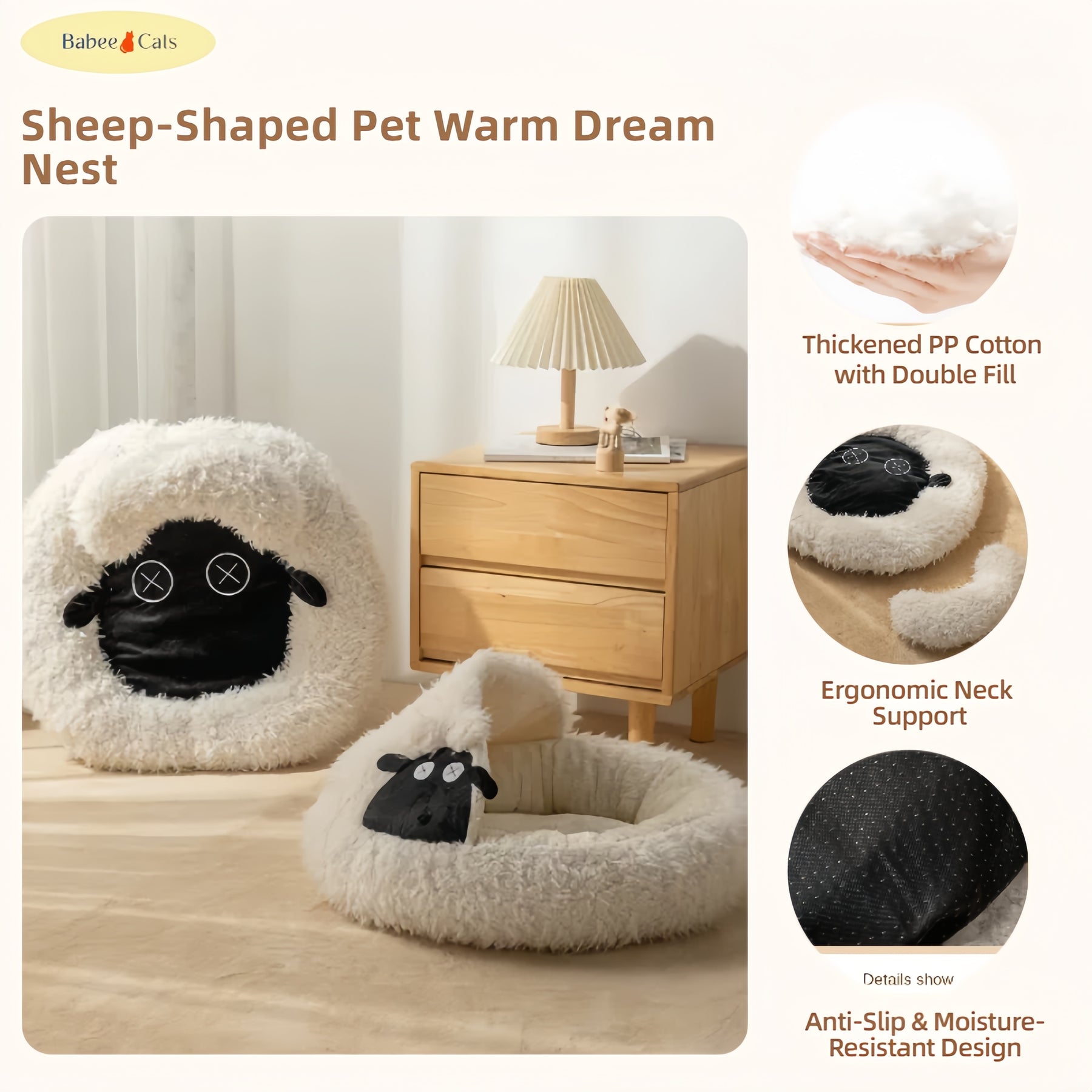 BABEECATS Sheep-Shaped Pet Warm Dream Nest