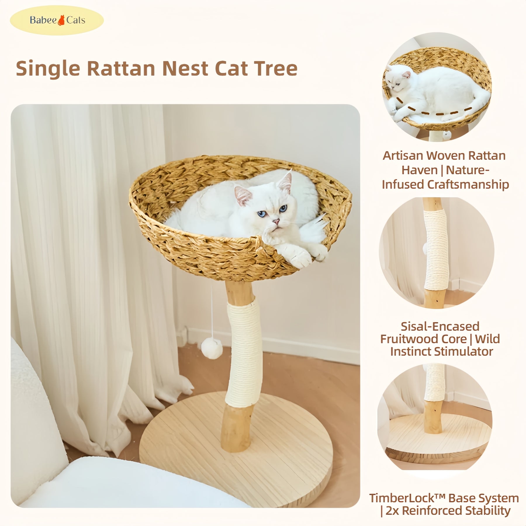 BABEECATS Single Rattan Nest Cat Tree