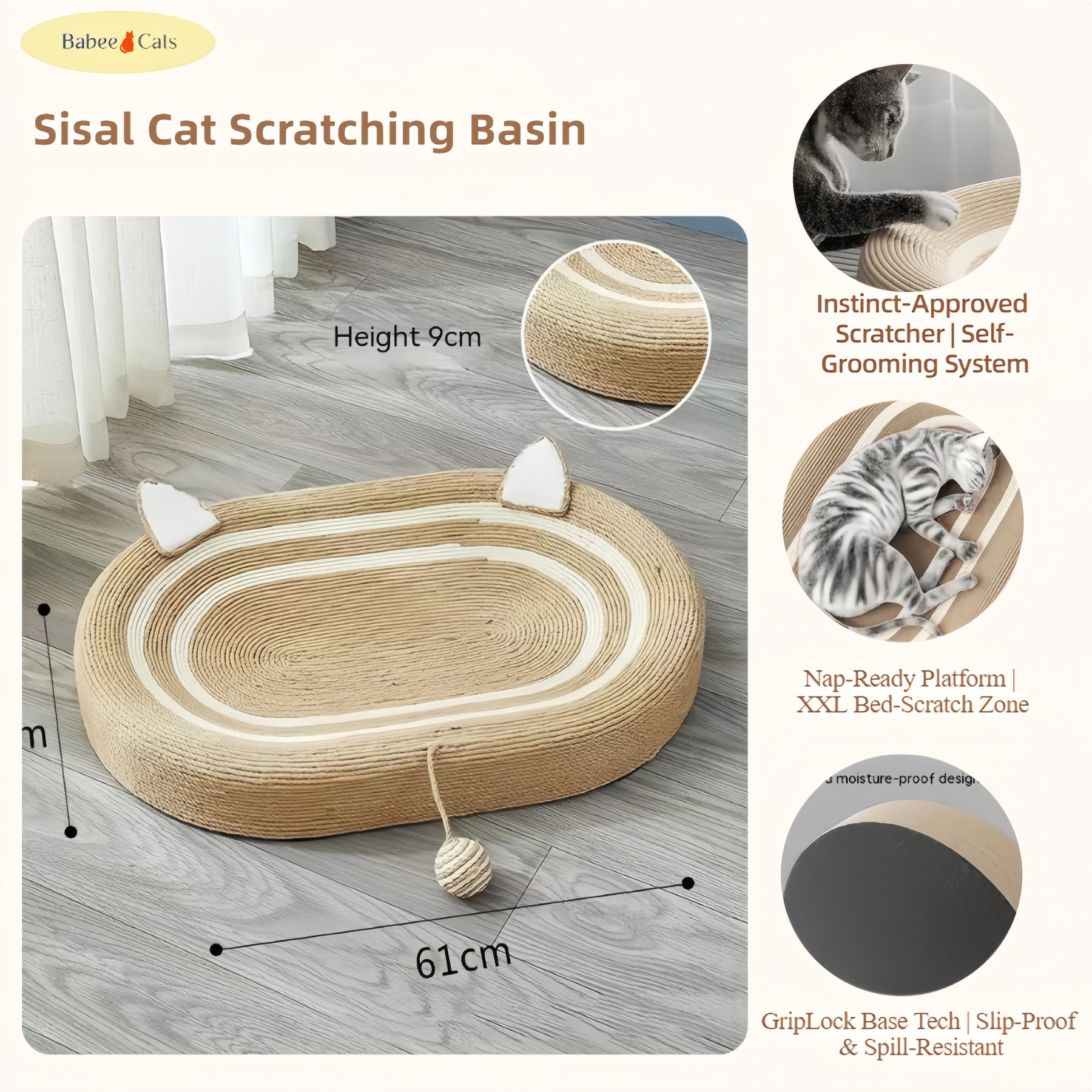 BABEECATS Sisal Cat Scratching Basin