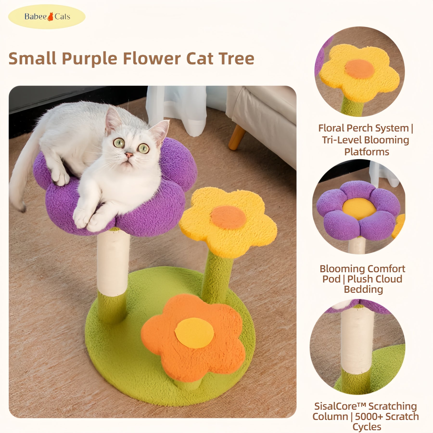 BABEECATS Small Purple Flower Cat Tree