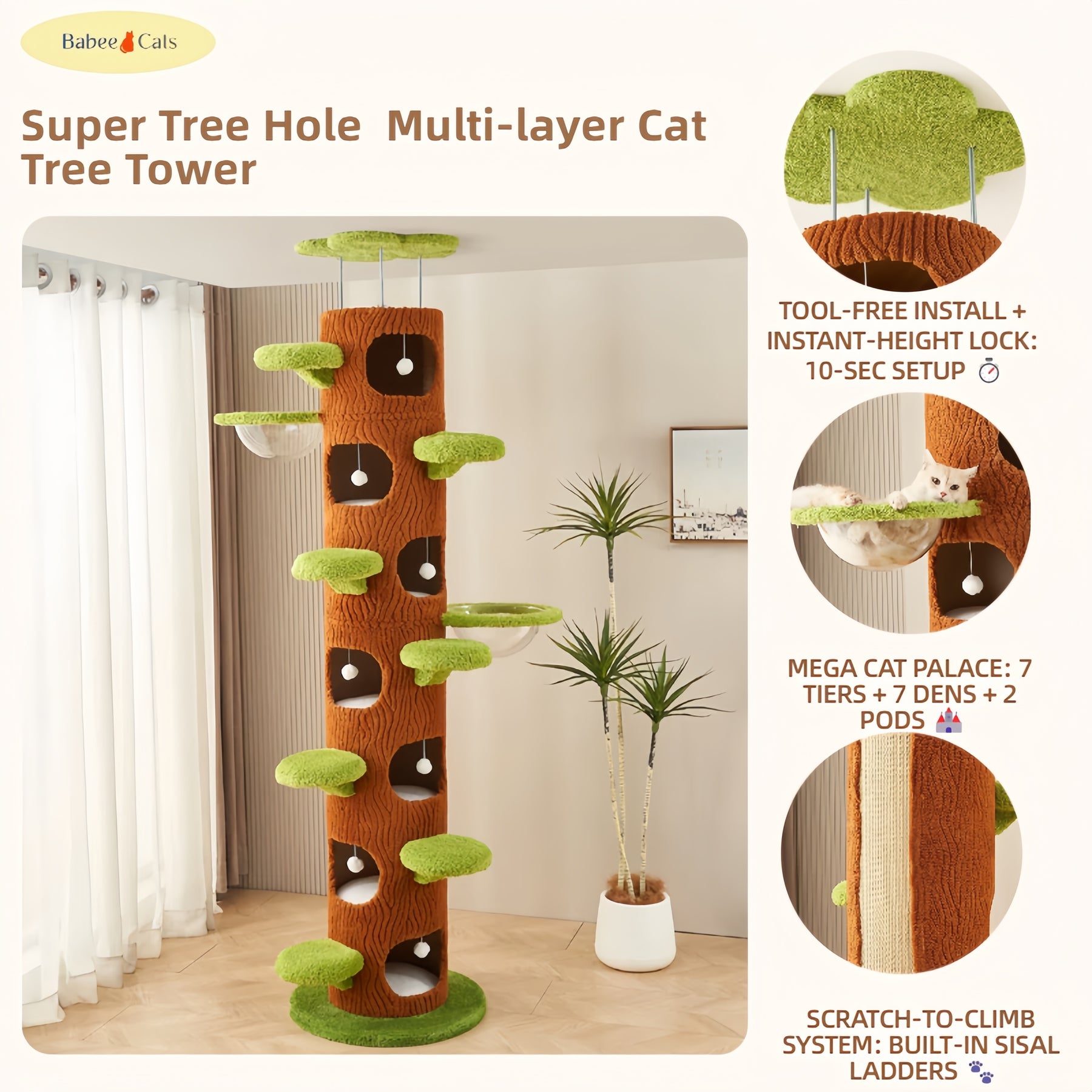 BABEECATS Super Tree Hole Multi-layer Cat Tree Tower