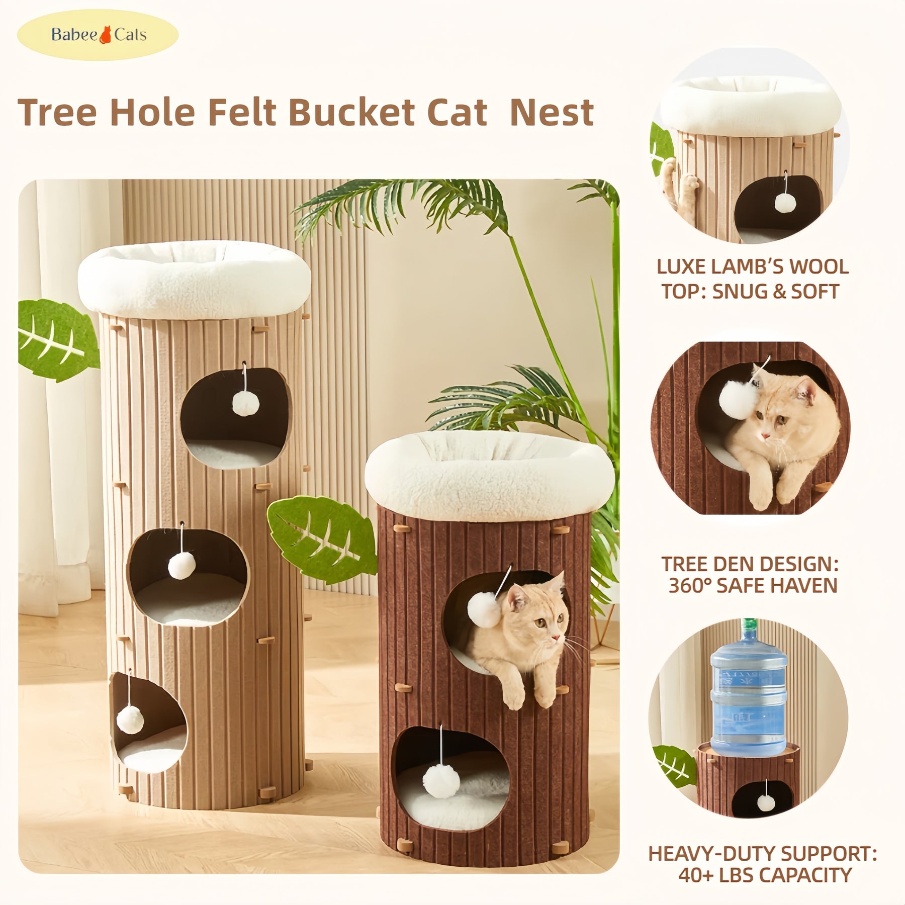 BABEECATS Tree Hole Felt Bucket Cat Nest