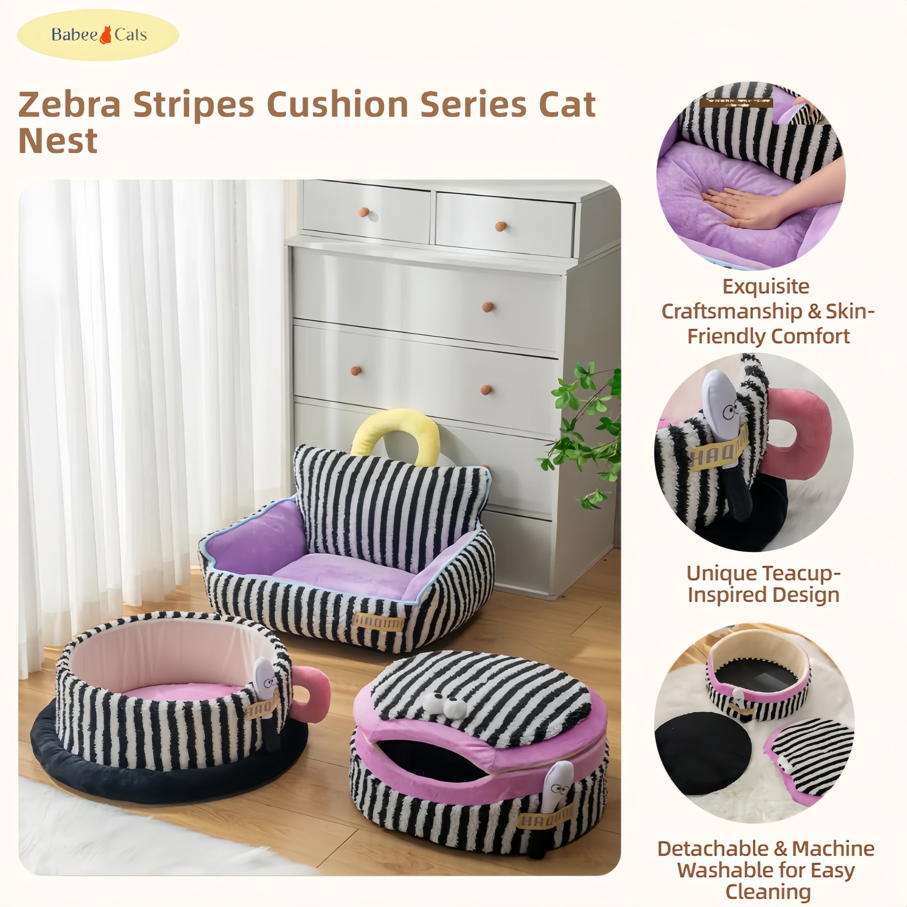 BABEECATS Zebra Stripes Cushion Series Cat Nest