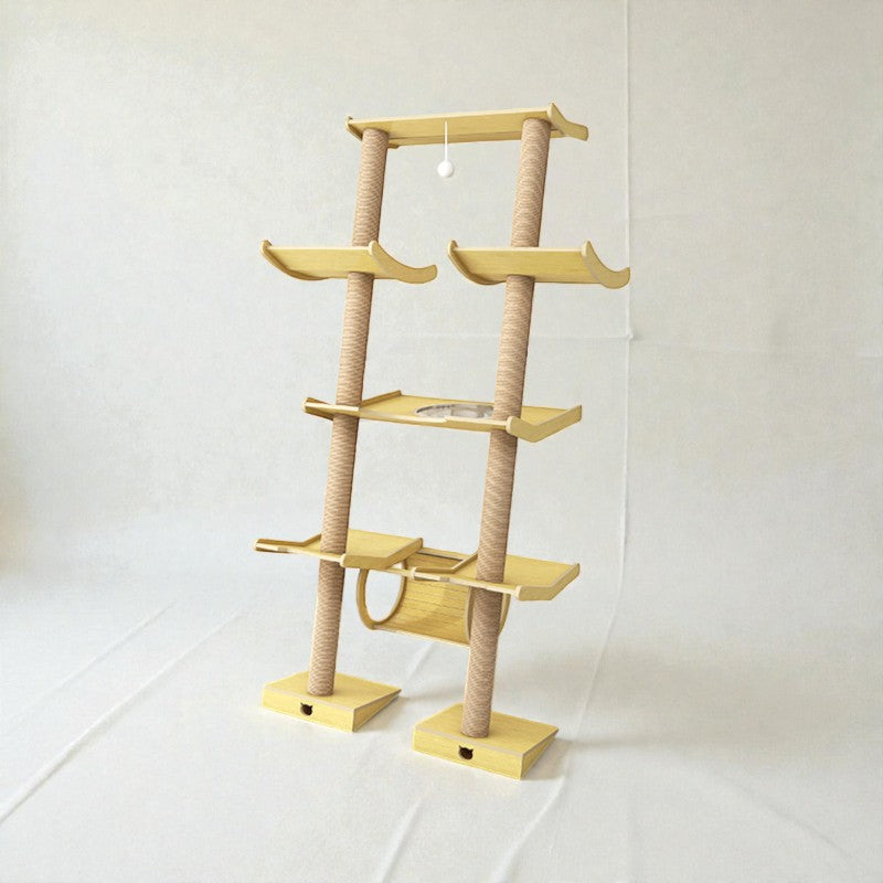 BABEECATS Leaning Tower wall-mounted cat tree in natural wood finish Type A