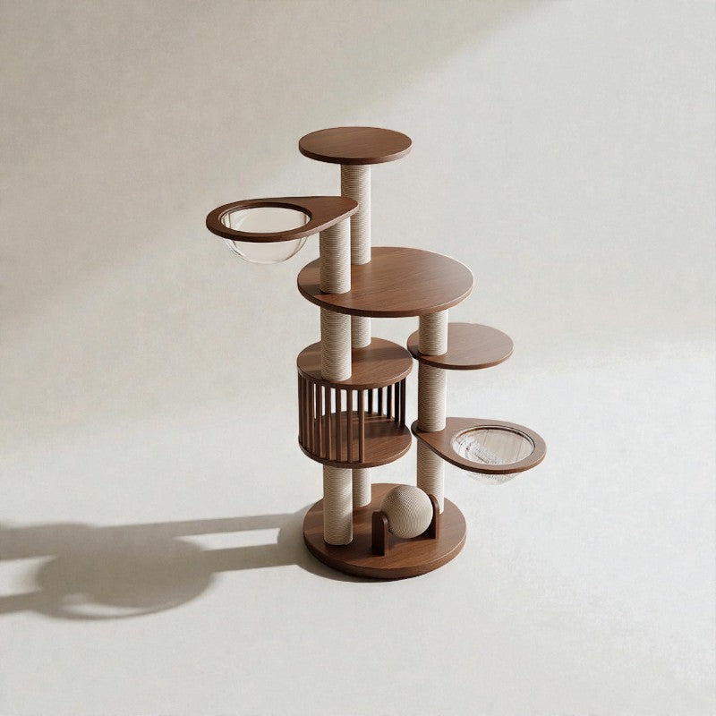 Luxury solid wood cat tree with reinforced base and wide perch for large cats