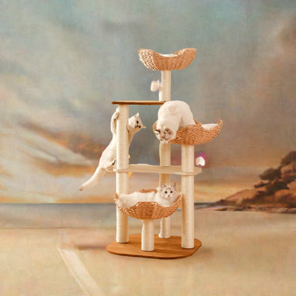 BABEECATS 3-Nest Rattan Cat Tree