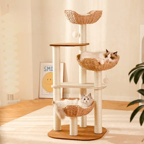 BABEECATS 3-Nest Rattan Cat Tree