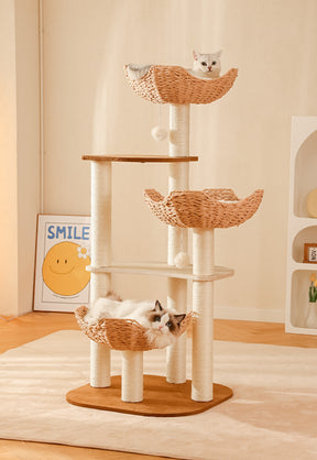 BABEECATS 3-Nest Rattan Cat Tree