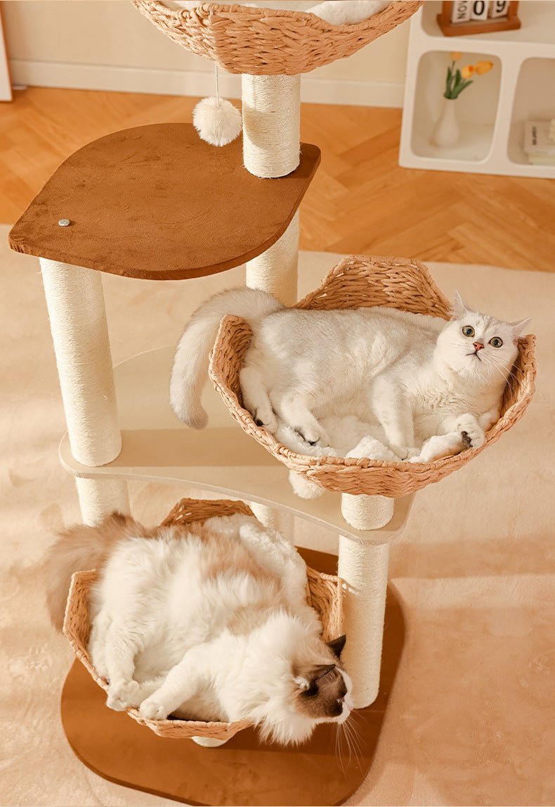 BABEECATS 3-Nest Rattan Cat Tree