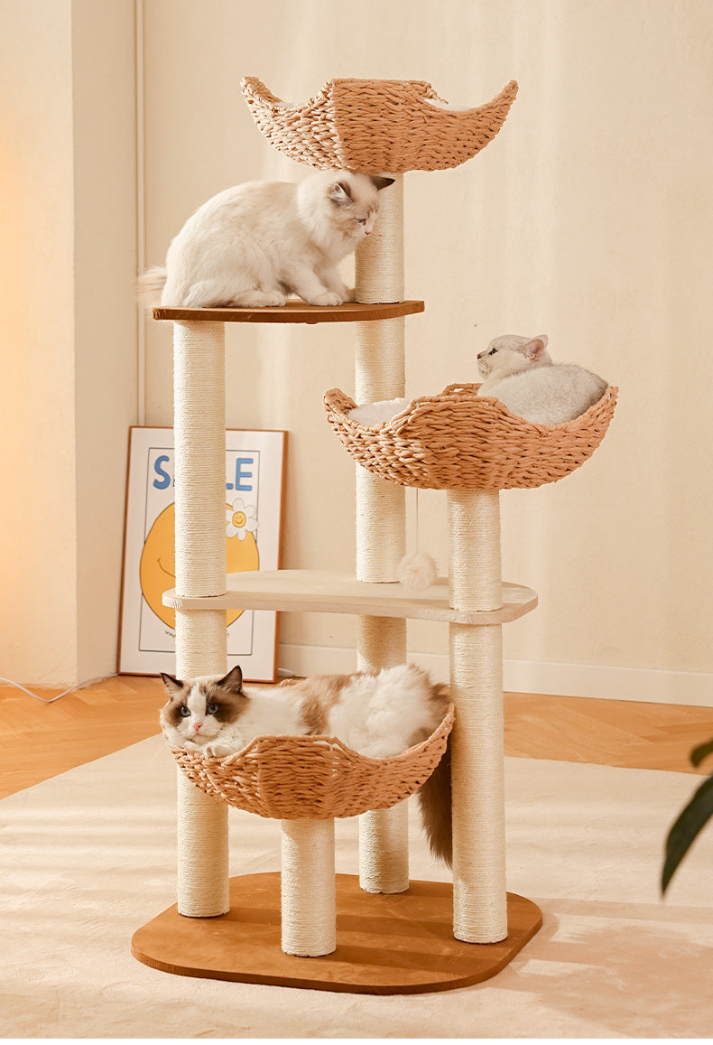 BABEECATS 3-Nest Rattan Cat Tree