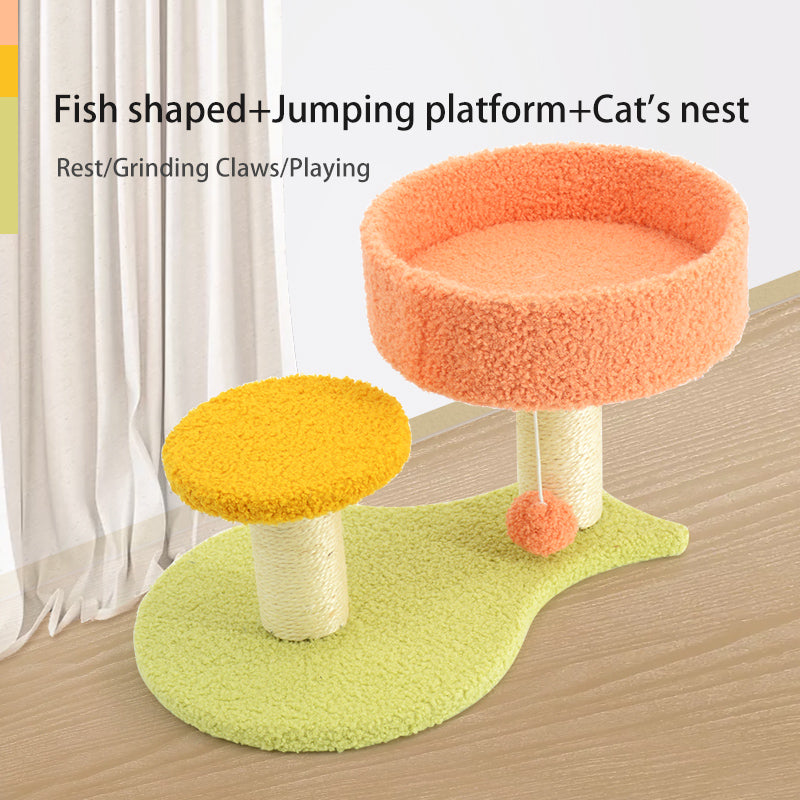 Orange-Fish Small Cat Tree，Jumping Platform and  Bed Integration