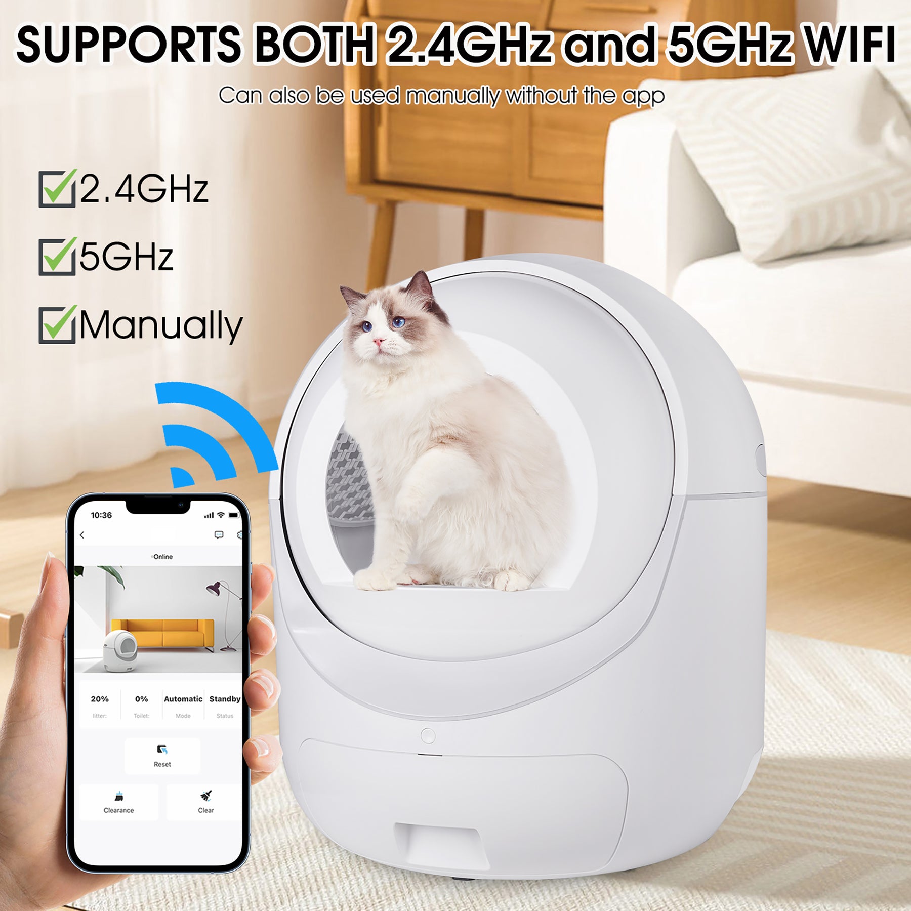 Intelligent Cat LitterBox, Automatically Eliminates Odors, App Control