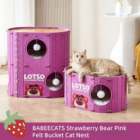 BABEECATS Strawberry Bear PinkFelt Bucket cat Nest