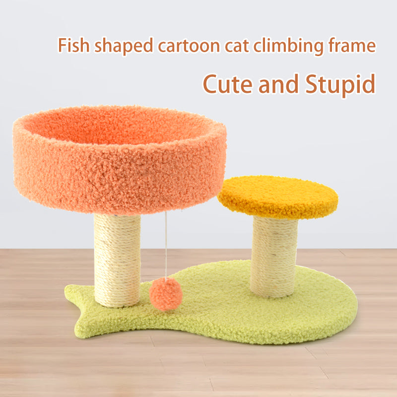 Orange-Fish Small Cat Tree，Jumping Platform and  Bed Integration