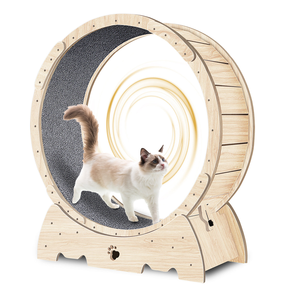 Cat Exercise Wheel for Indoor Cats, with Carpeted Runway 37" Natural Wood Color