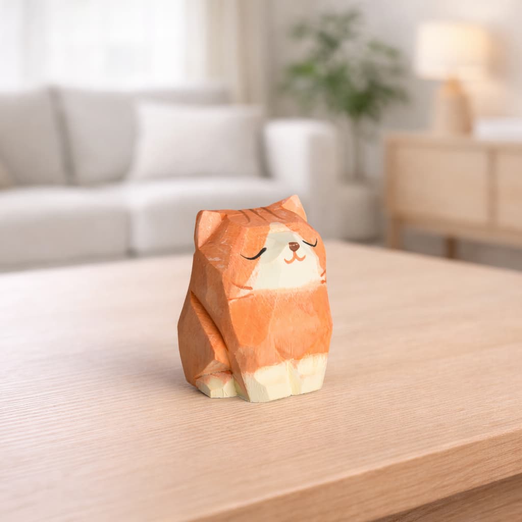 Hand-Carved Wooden Pet Figurines – Shiba Inu & Cat Decor Set