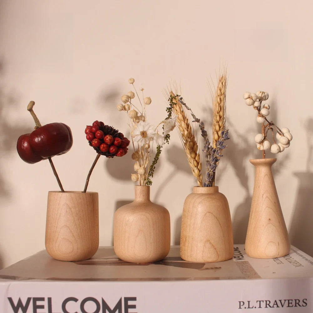 Solid wood vase，wooden craft, home decoration wood product