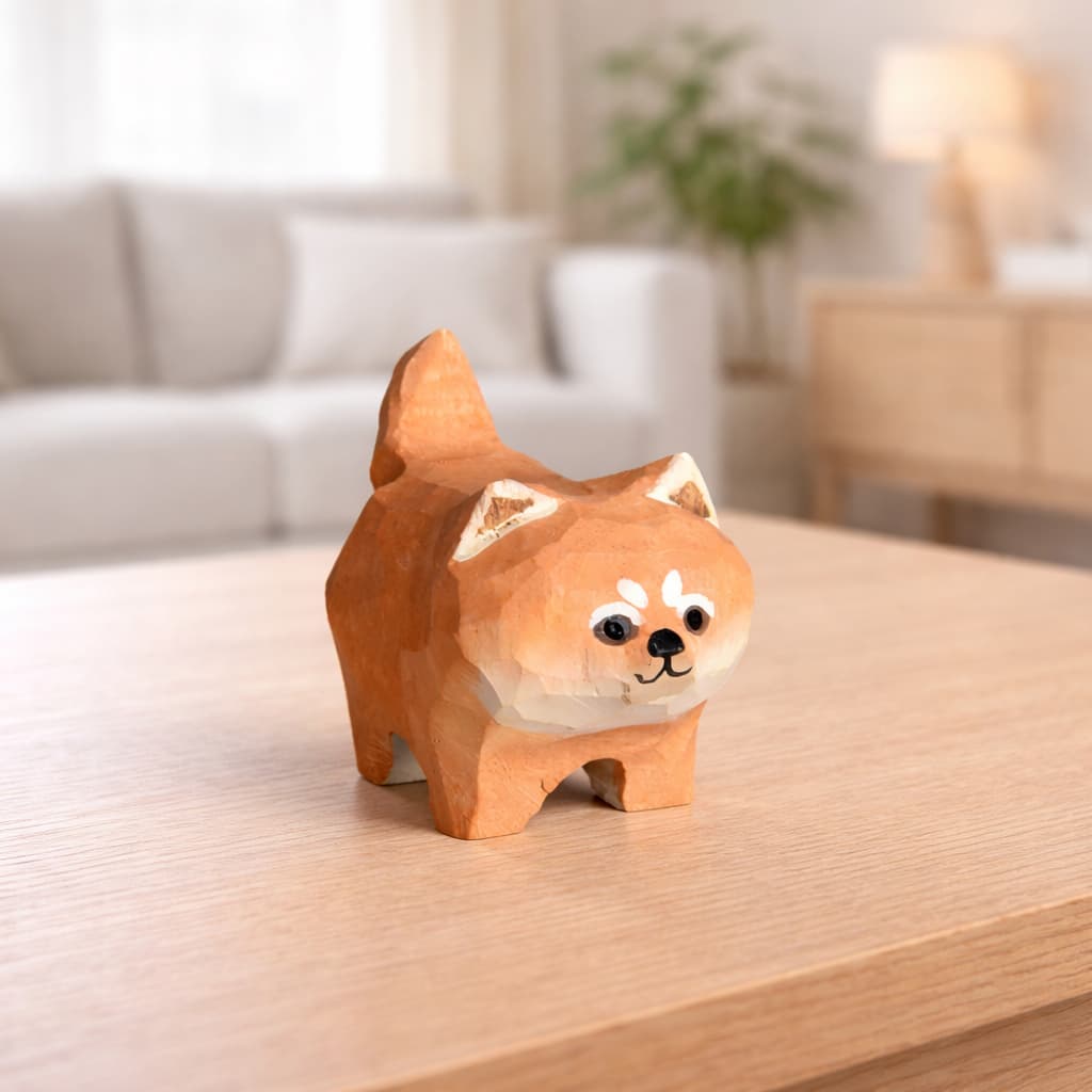 Hand-Carved Wooden Pet Figurines – Shiba Inu & Cat Decor Set