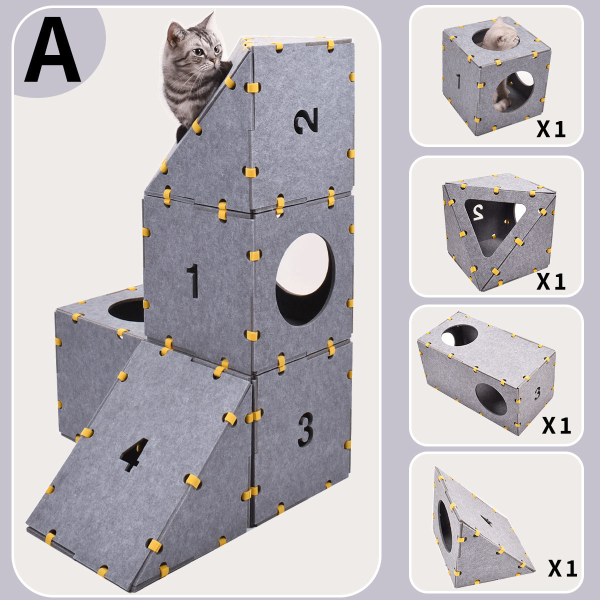 BABEECATS Stack & Play Modular Cat Adventure Cubes – Scratch-Resistant Felt Playhouse