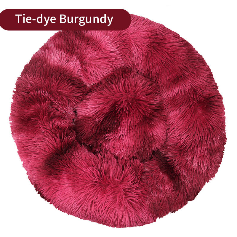 BABEECATS Long Tie-Dye Plush Round Pet Mat Cat Nest