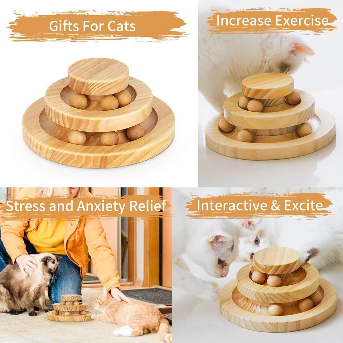 BABEECATS Wooden Turntable Rolling Ball Tease Cat Bite Resistant Toy