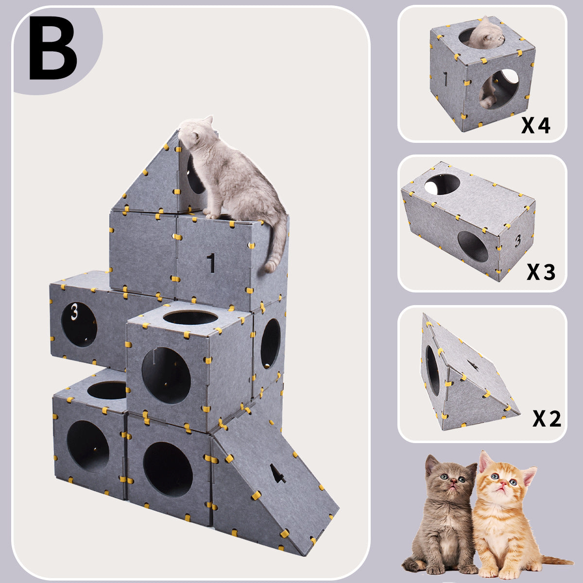 BABEECATS Stack & Play Modular Cat Adventure Cubes – Scratch-Resistant Felt Playhouse