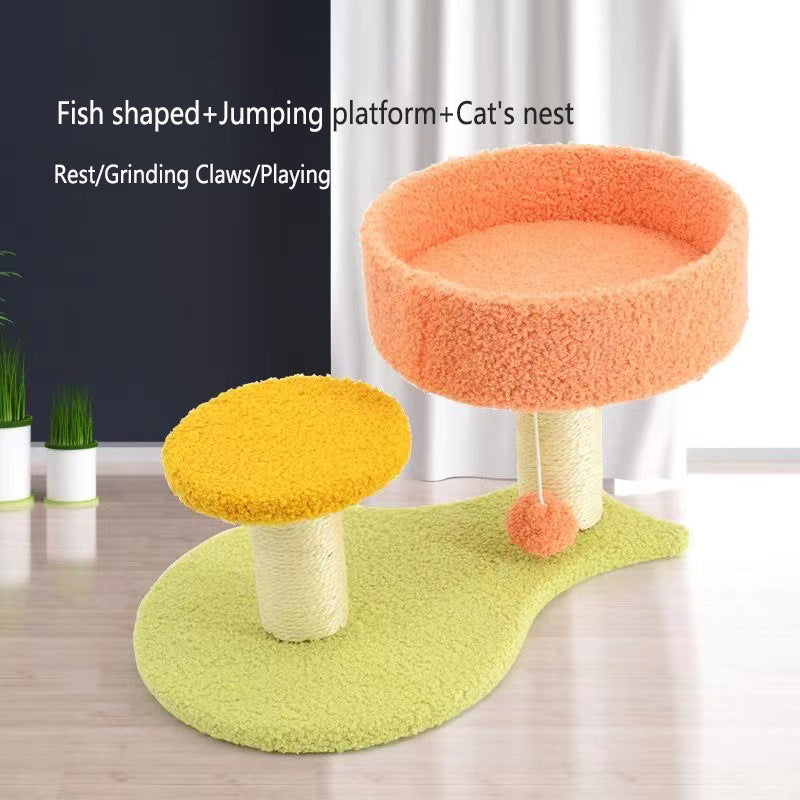 Orange-Fish Small Cat Tree，Jumping Platform and  Bed Integration